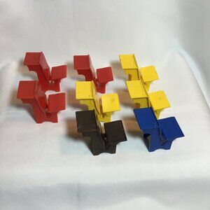 8 Piece Vintage A Renwal Doll House School House Desk #33 Red, Blue, Yellow, Brn